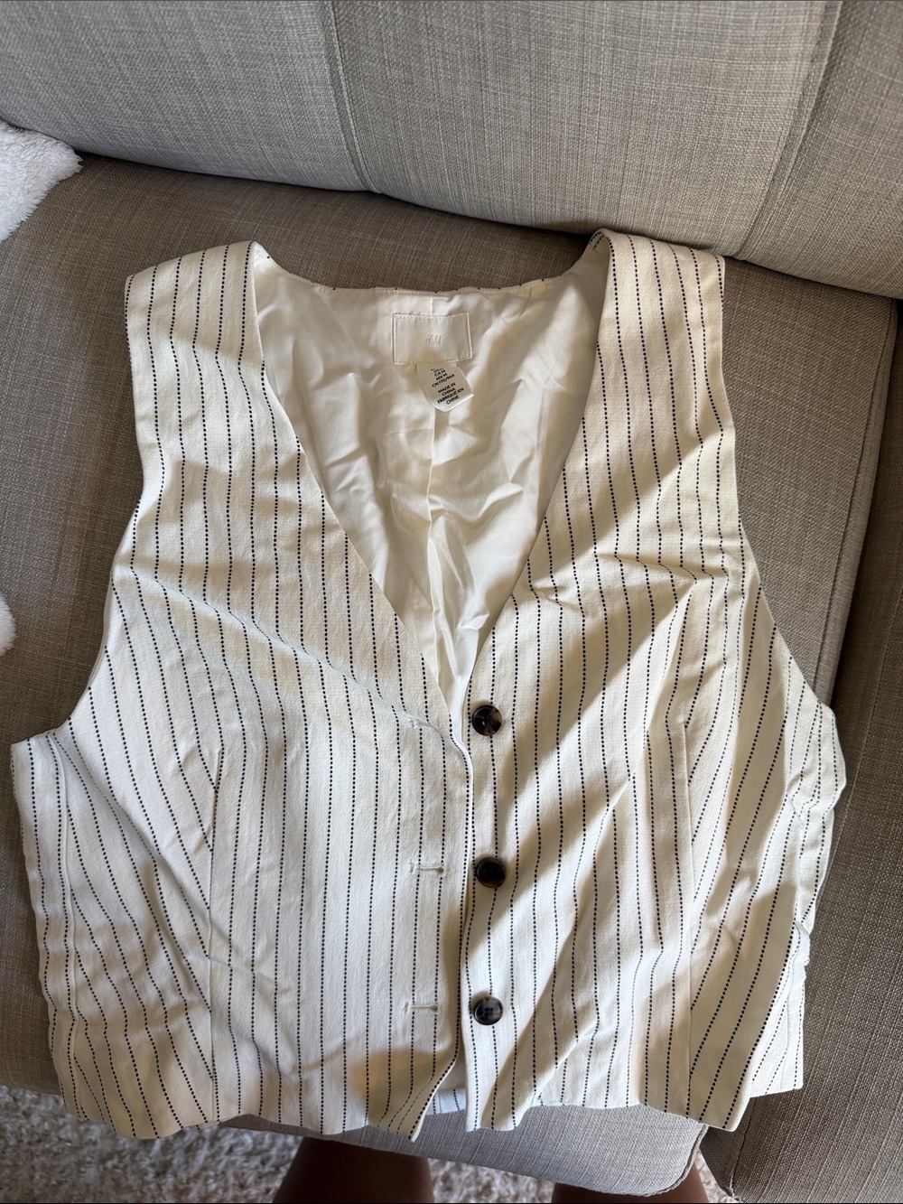 H&M Cream Lined Vest with Subtle Black Detail